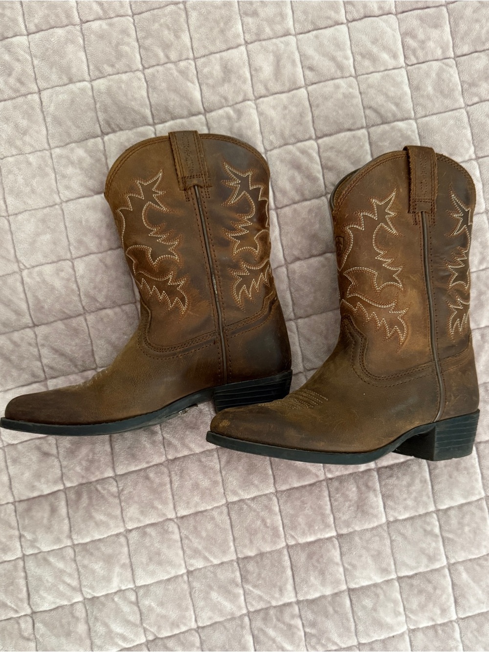 Ariat Brown Kids Western Cowboy Boots with Stitch Detailing
